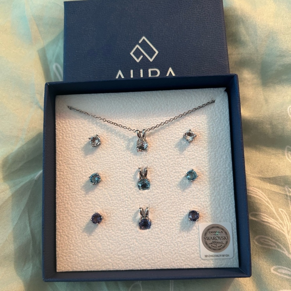 Aura Swarovski Crystal Necklace and Earring Set - Blue and Purple